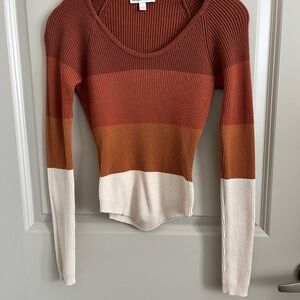 Derek Heart Fall Ribbed Knit Sweater in Rust
